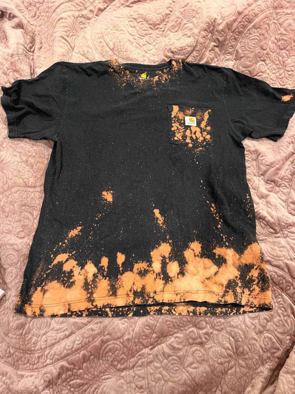 Carhartt Black Tee With Orange Bleach Splatter